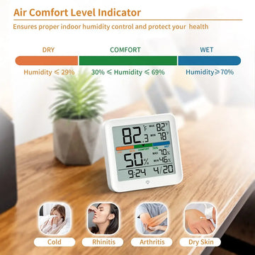 Digital Indoor Thermometer & Hygrometer with Accurate Temperature Humidity Monitor Meter & Touch LCD Backlight (Container Product Without Box) - Imported from UK